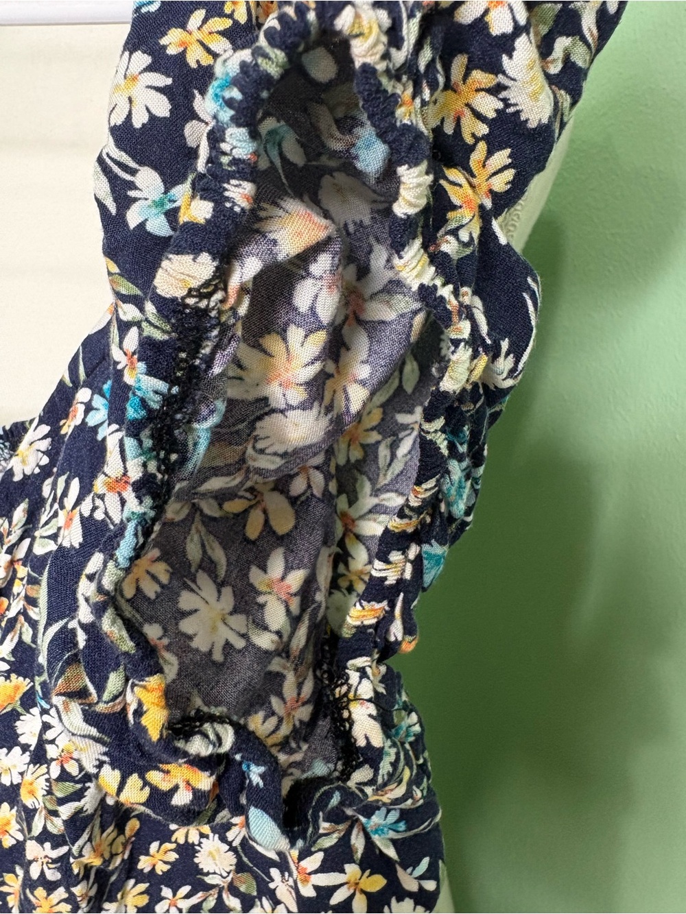 Luxology Black Floral Puff-Sleeve Jumpsuit with Blue and Cream Accents - Picture 6 of 9